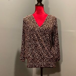 Talbots Black and White Polka Dot Long Sleeve Wrap Top